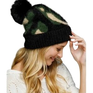 Fashion Camouflage Warm Knit Soft Beanie Hat With Pom Pom